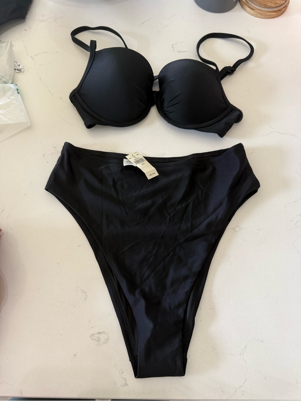 aerie Black Two-Piece High-Waist Bikini Set